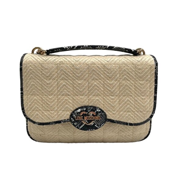 Love Moschino Beige Straw and Snake Pattern Crossbody Bag - Picture 1 of 10